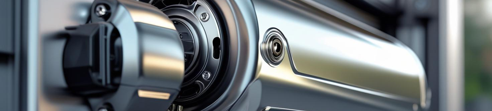 High-tech, metallic garage door opener system with advanced motor and security features, installed in a modern garage.